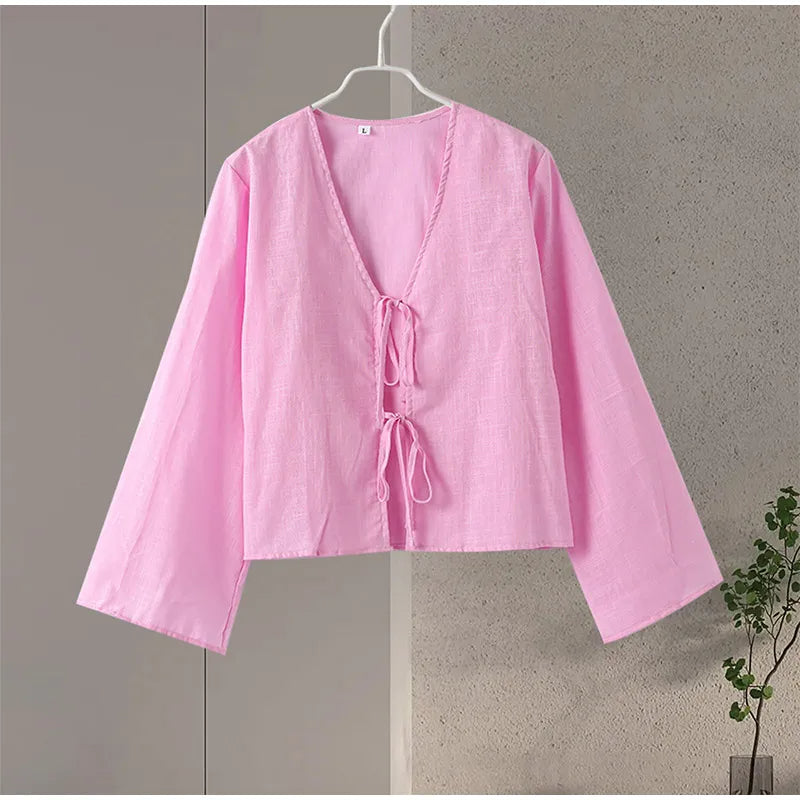 Carmen | Elegante blusa larga con lazo