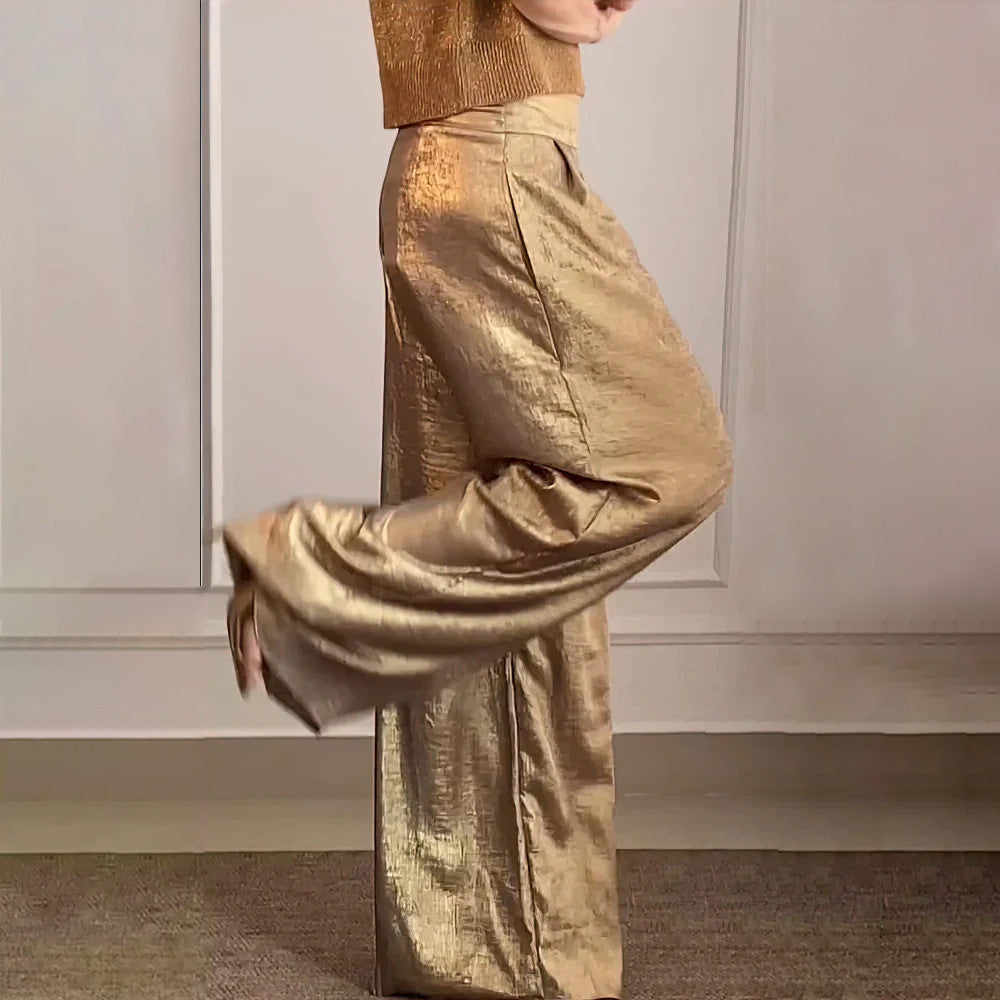 Gala - Pantalones anchos dorados metalizados