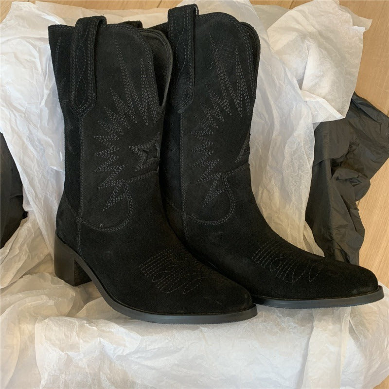 Carmen - Botas cowboy de ante beige