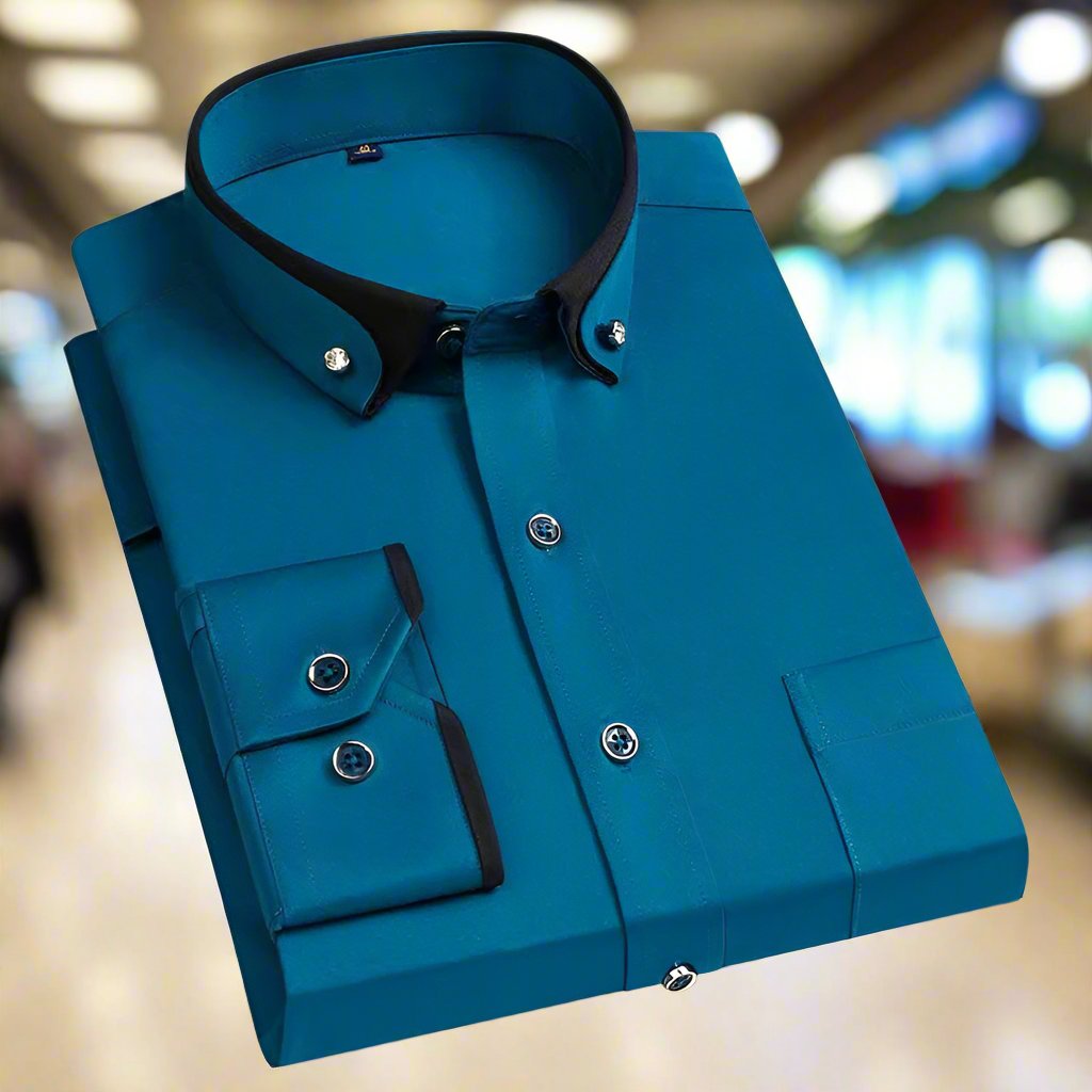 Esteban - Camisa de hombre manga larga con cuello contraste