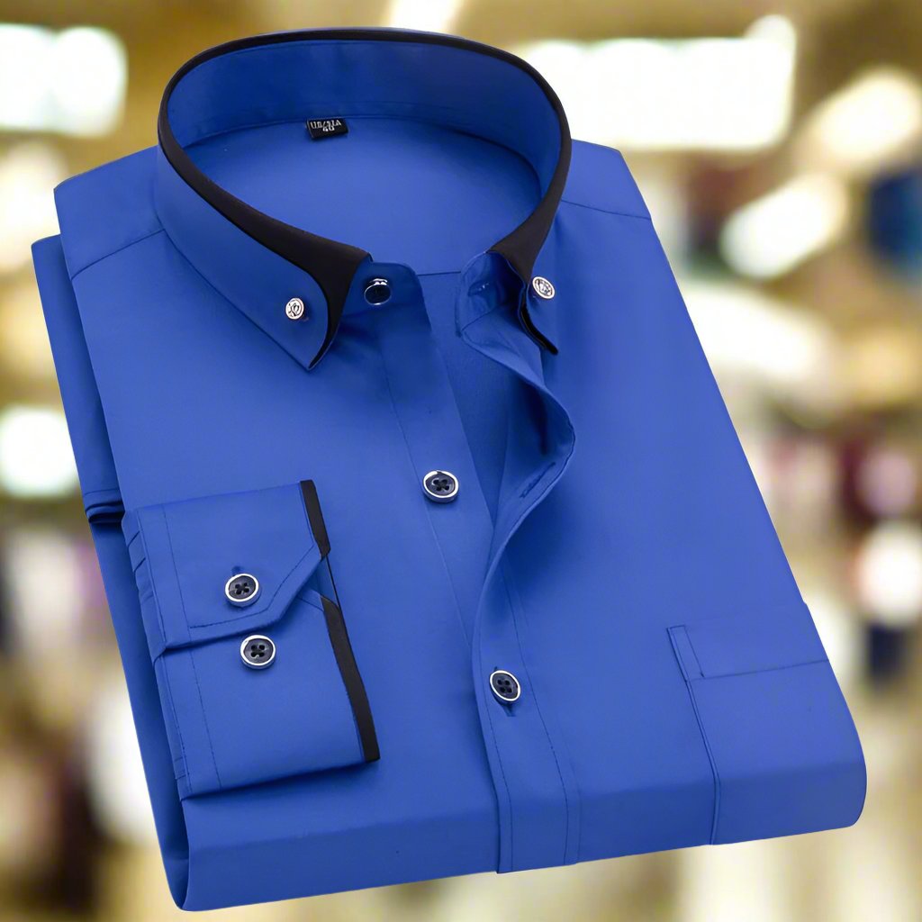 Esteban - Camisa de hombre manga larga con cuello contraste