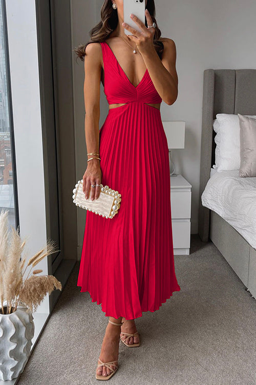 Valeria - Vestido midi plisado con tirantes y aberturas mujer