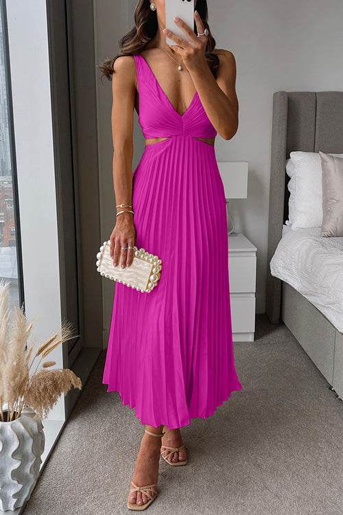 Valeria - Vestido midi plisado con tirantes y aberturas mujer