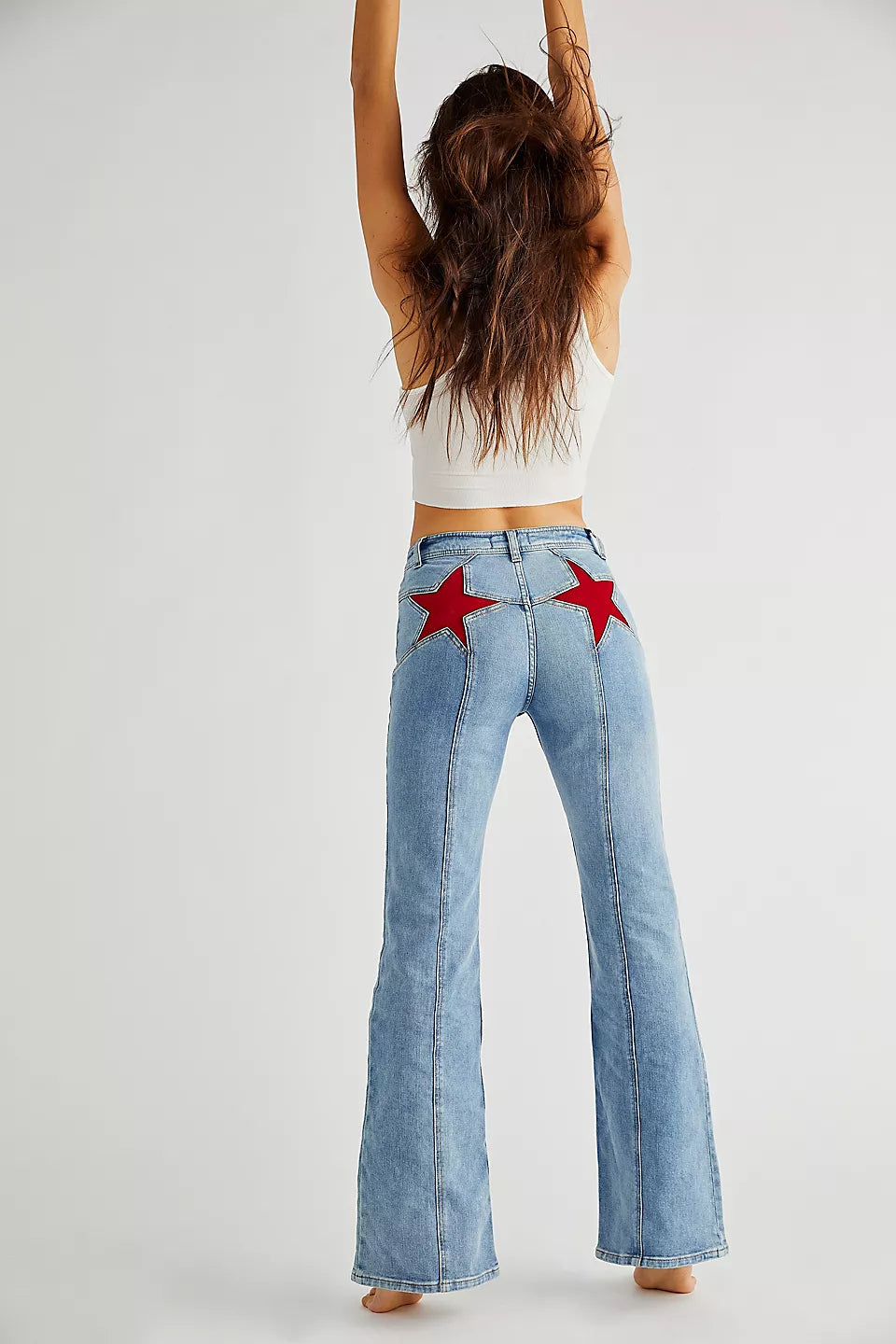 Lola - Pantalón vaquero mujer campana con detalles estrella