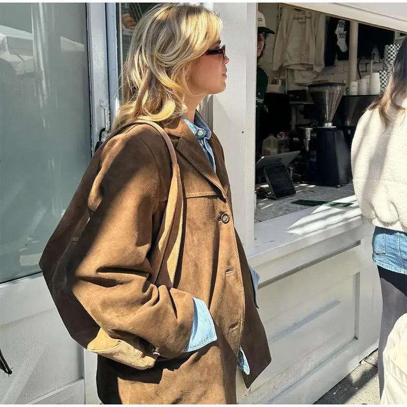 Andrea - Chaqueta oversize de ante marrón