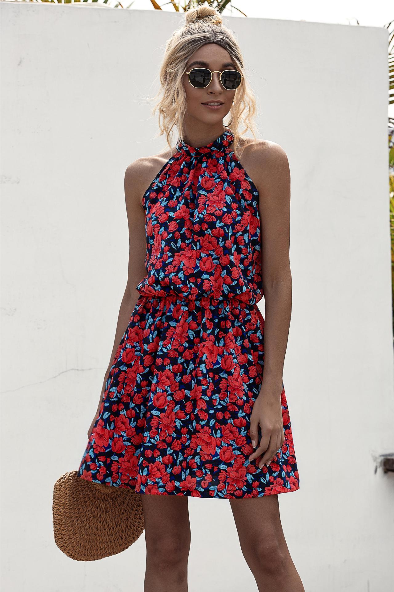 Nuria | Vestido de mujer con estampado floral y cuello halter