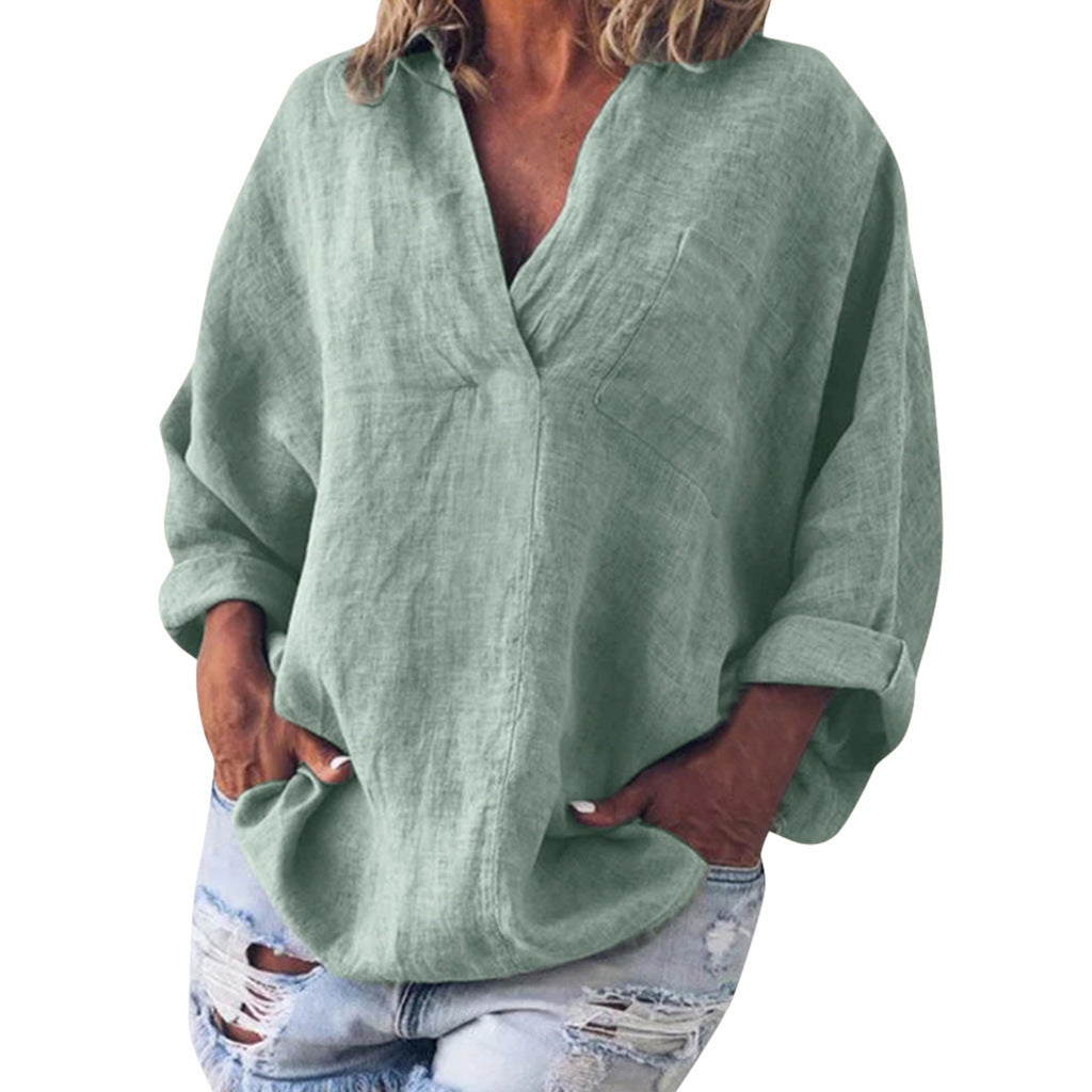 Lucía - Blusa oversize de lino con bolsillo