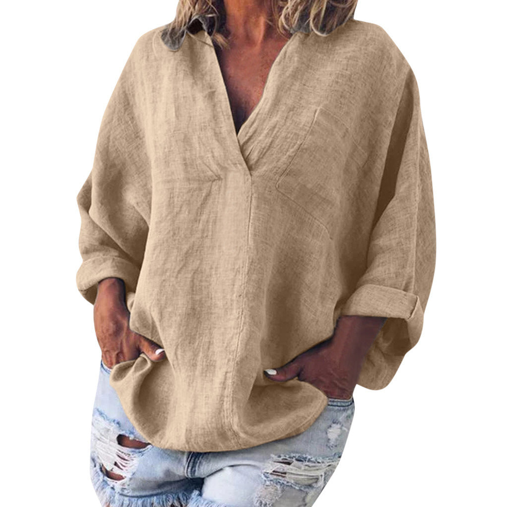 Lucía - Blusa oversize de lino con bolsillo