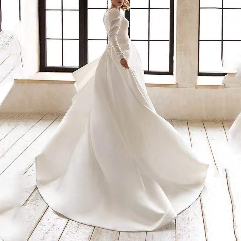 Shailise | Vestido blanco de satén fino y elegante estilo francés