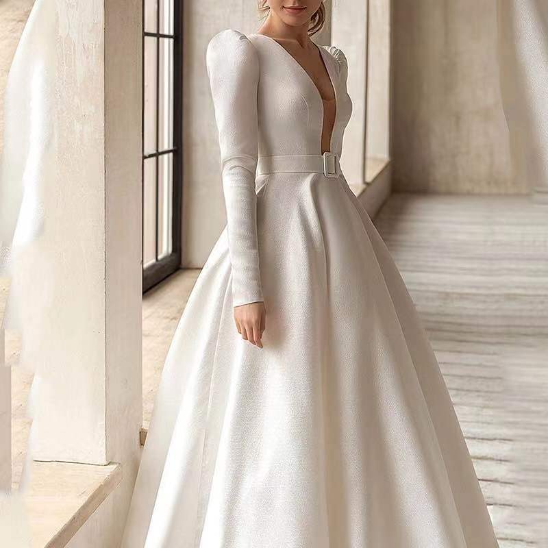 Shailise | Vestido blanco de satén fino y elegante estilo francés