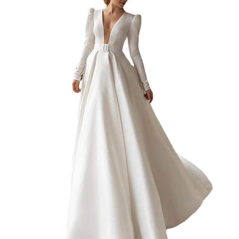 Shailise | Vestido blanco de satén fino y elegante estilo francés