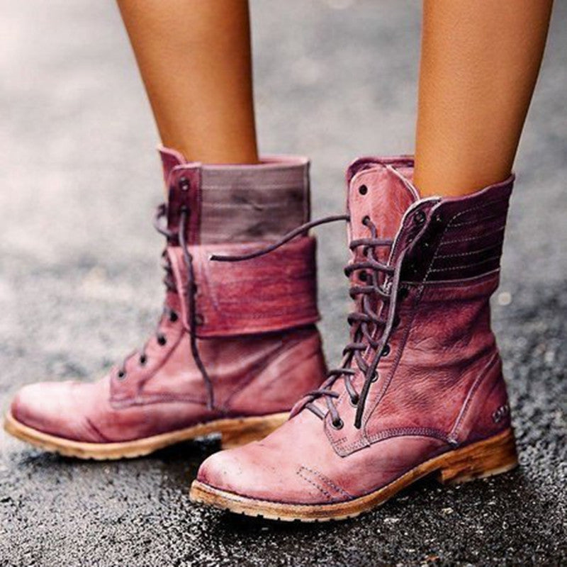 Andrea - Botas militares azules con cordones