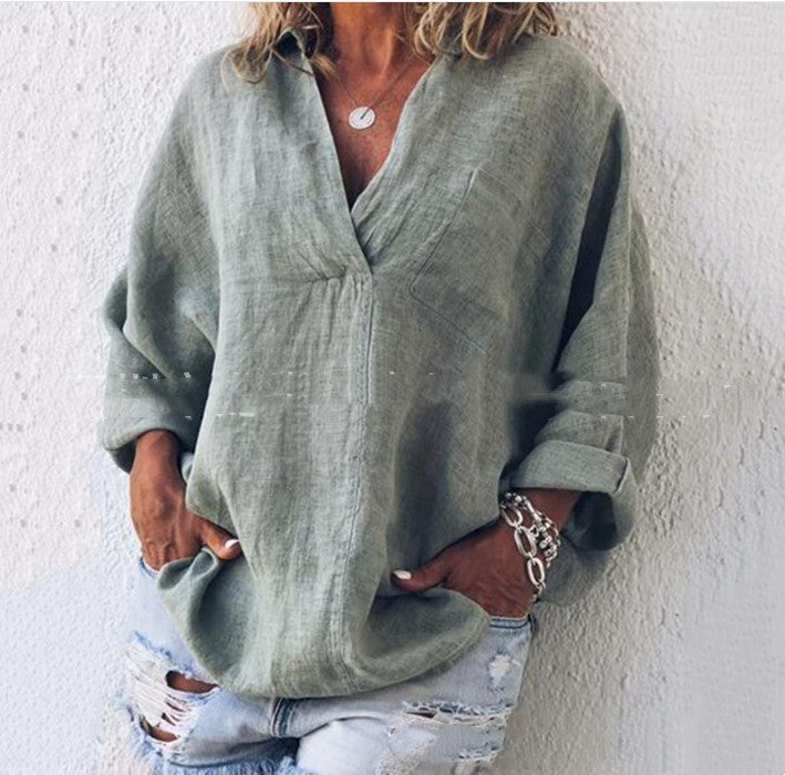 Lucía - Blusa oversize de lino con bolsillo