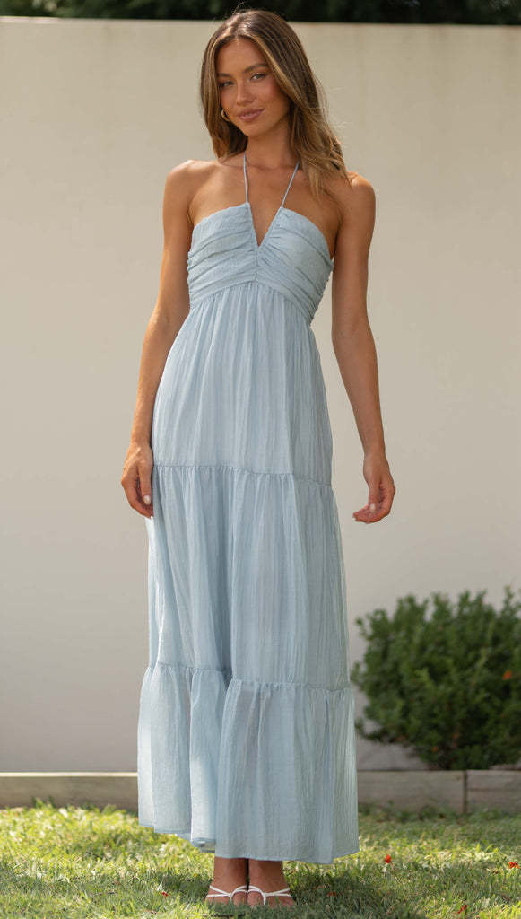 Lorei - Vestido de gasa con volantes y escote halter