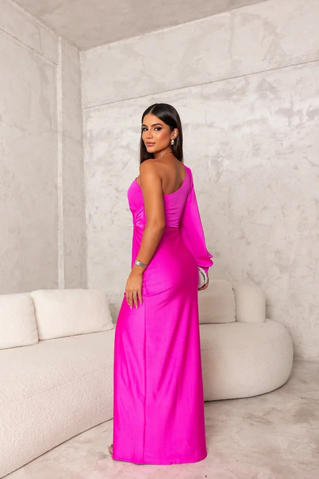 Isabella – Vestido largo asimétrico con manga globo