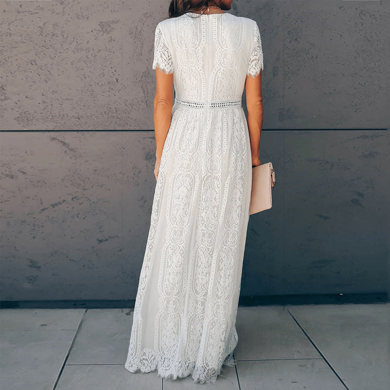 Claudine - Maxi vestido de encaje con escote en V