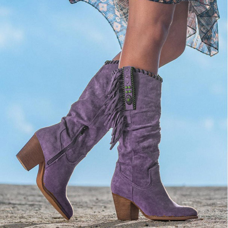 Esmeralda - Bota western de ante con flecos