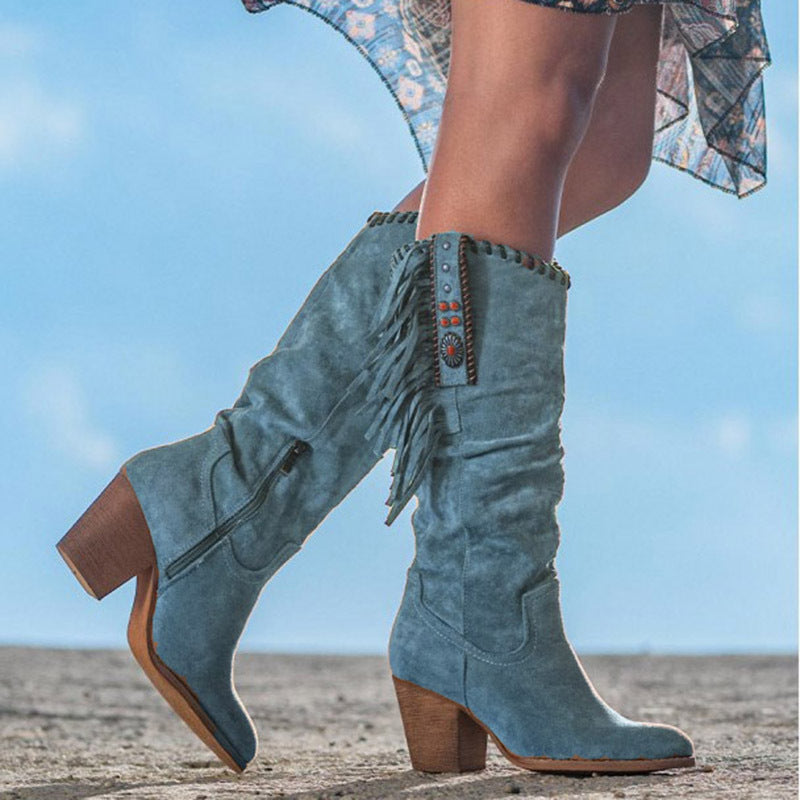 Esmeralda - Bota western de ante con flecos