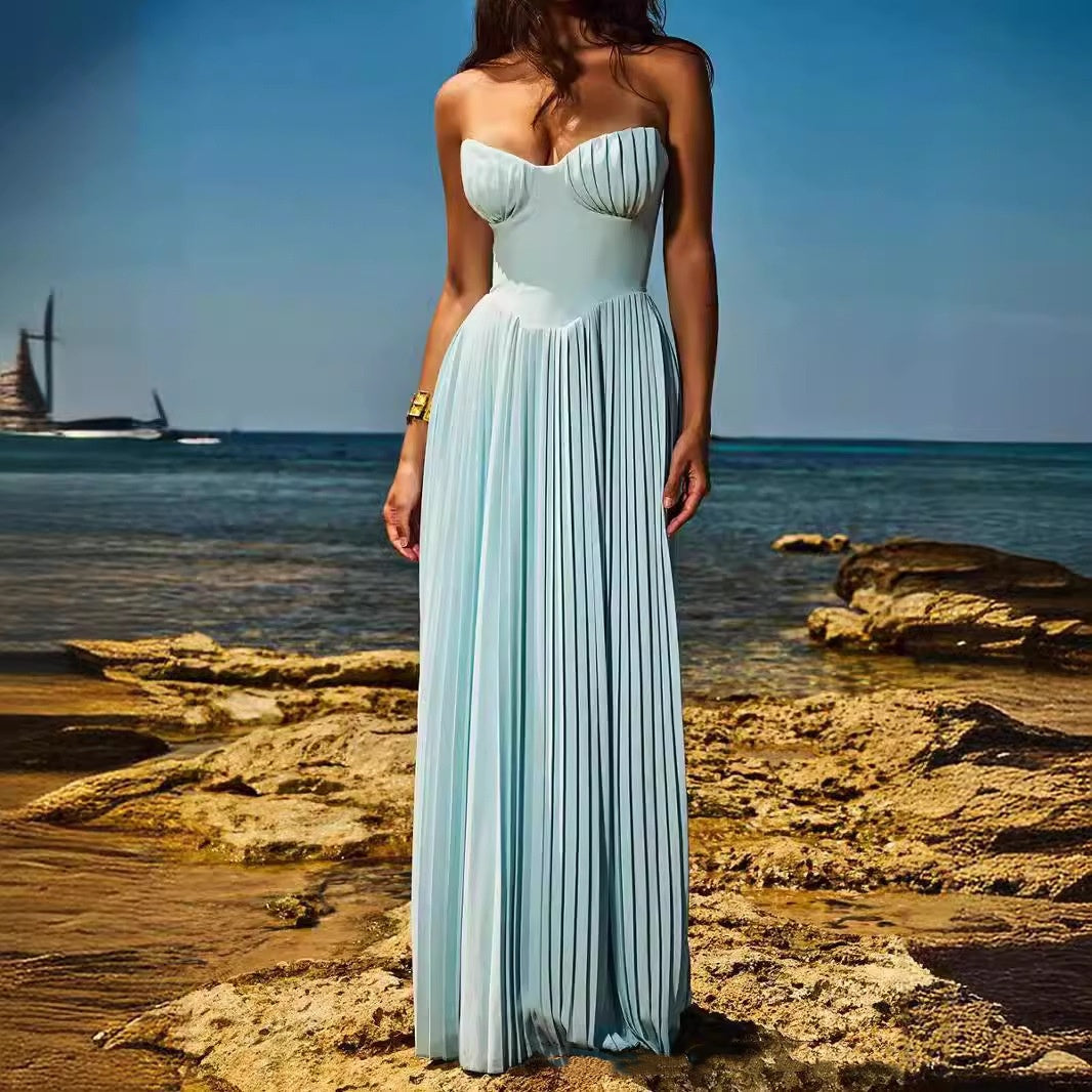 Camila - Vestido largo plisado con corset