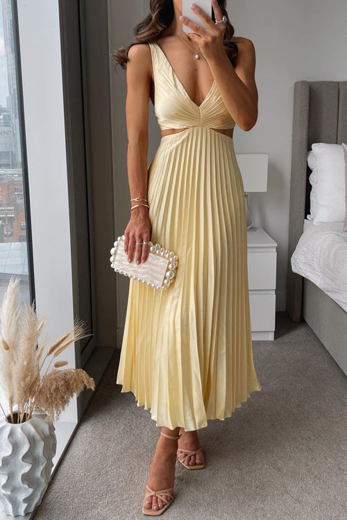 Valeria - Vestido midi plisado con tirantes y aberturas mujer