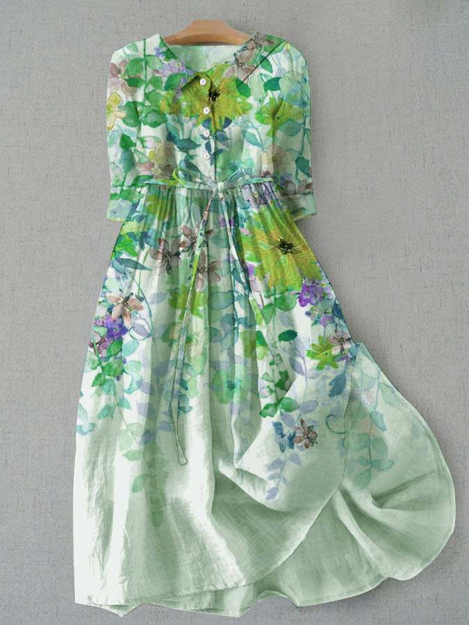 Liana - Vestido camisero floral midi con cinturón