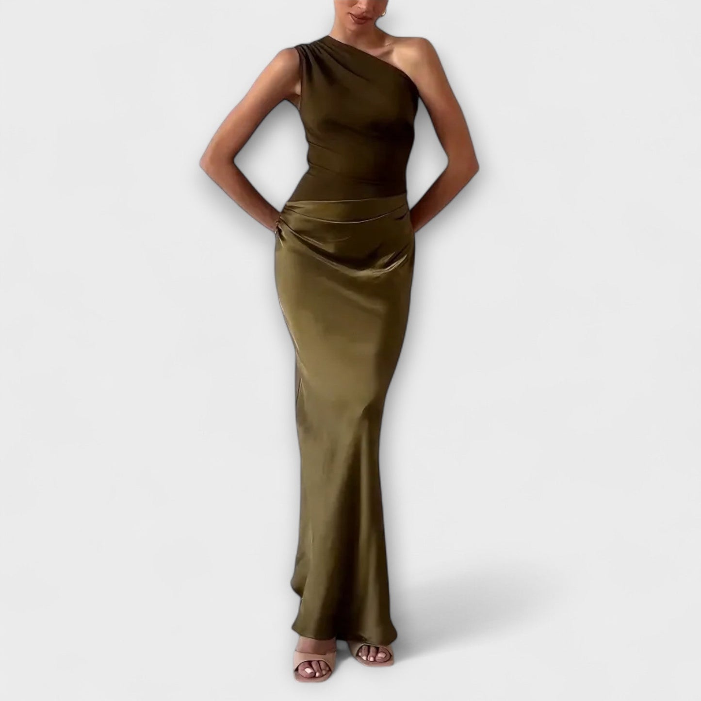 Amelia - Vestido largo satinado asimétrico mujer