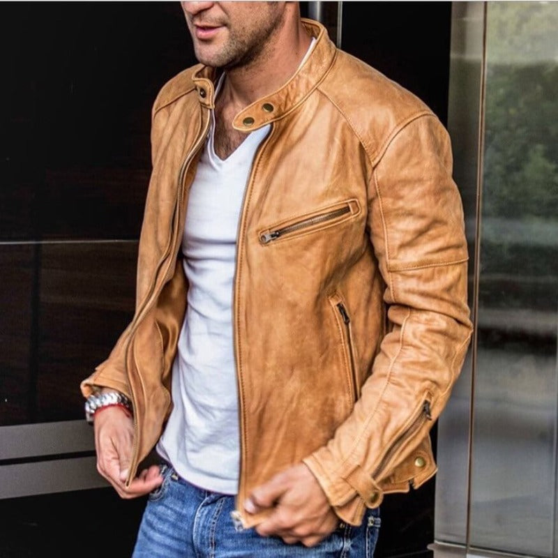 Alejandro – Chaqueta de cuero estilo motorista para hombre