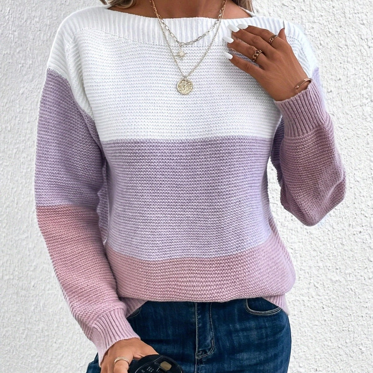 Elena - Suéter de punto para mujer con diseño a rayas de colores