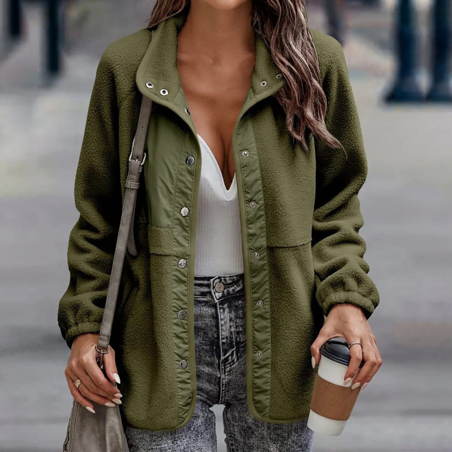 Clara – Chaqueta Polar Casual con Botones a Presión