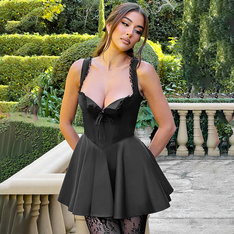 Patricia - Minivestido corpiño con ribete de encaje