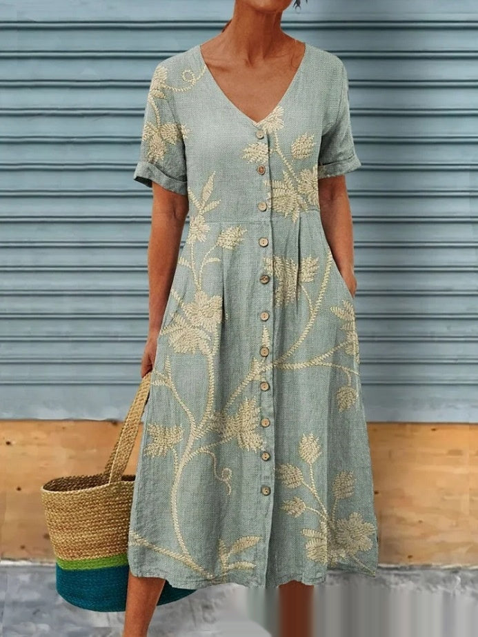 Luna - Vestido con botones florales patchwork