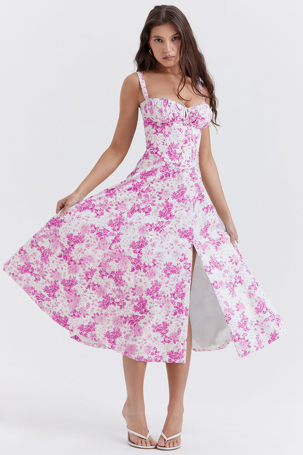 Louela - Vestido floral con abertura midi