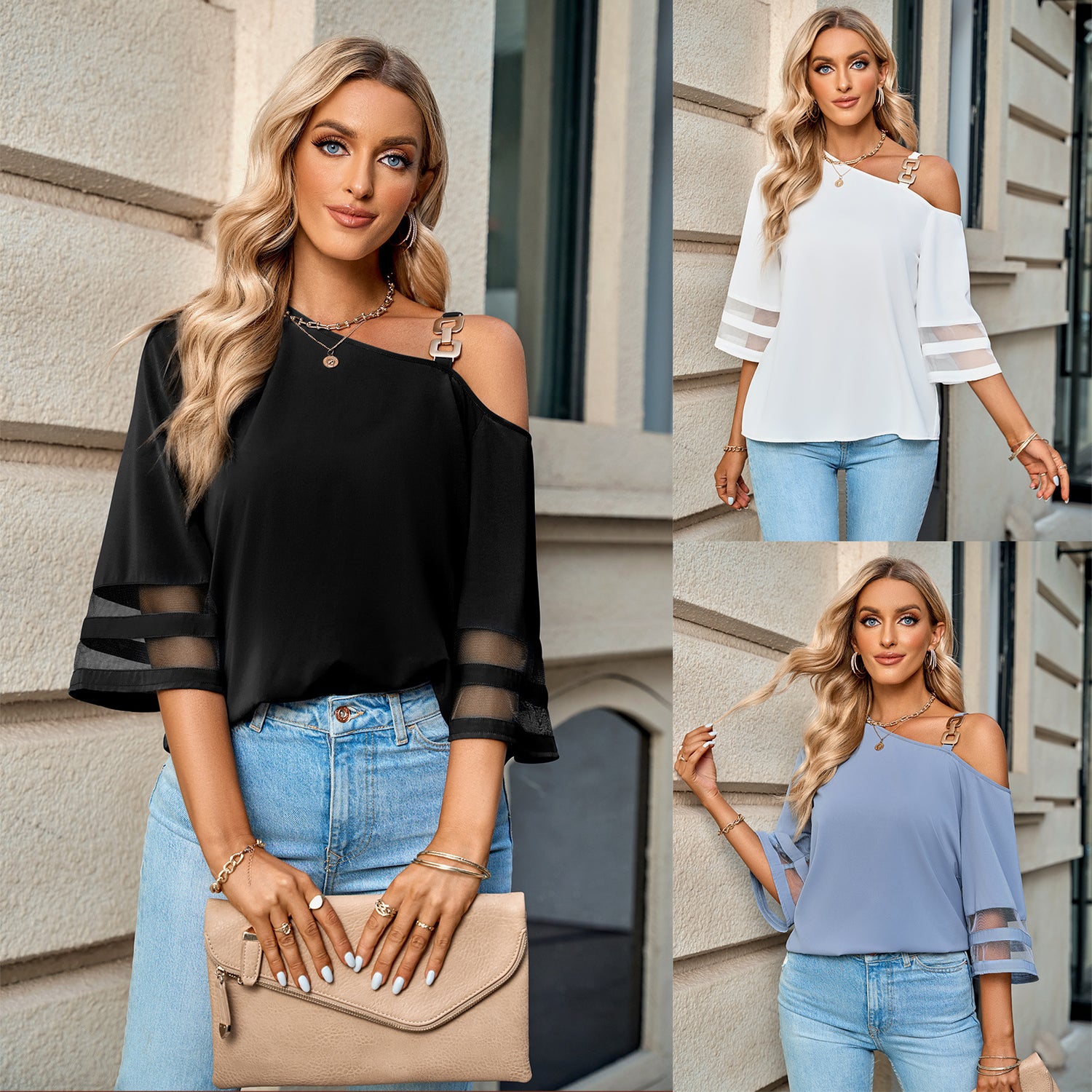 Calisah | Top casual de color sólido con hombros descubiertos para mujer