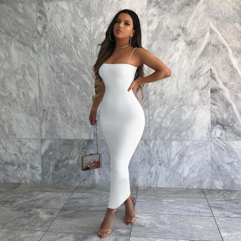 Laura - Vestido midi ajustado con tirantes finos
