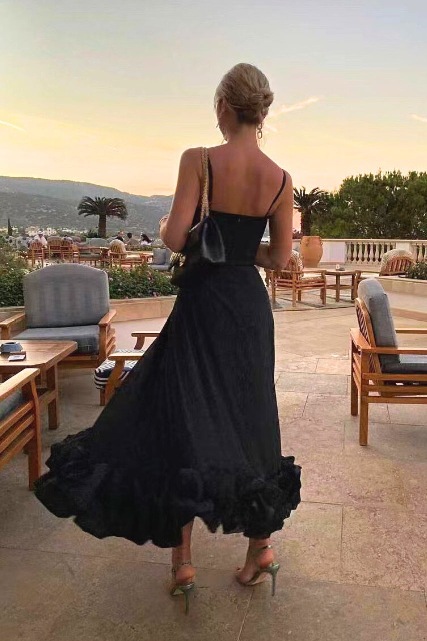 Isabella – Vestido de Fiesta con Tirantes y Volantes