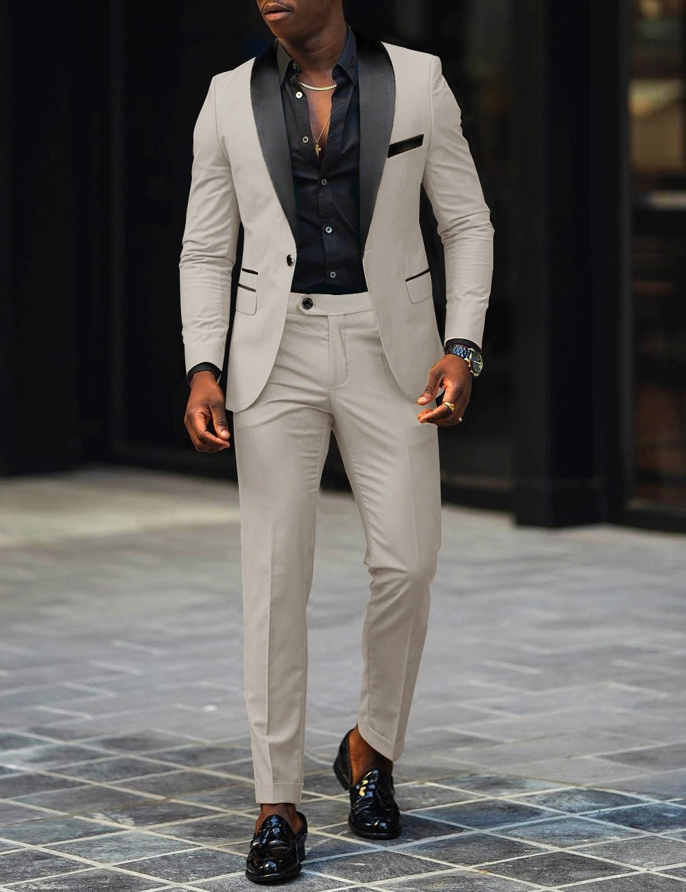 Leonardo - Traje slim-fit con solapas en contraste