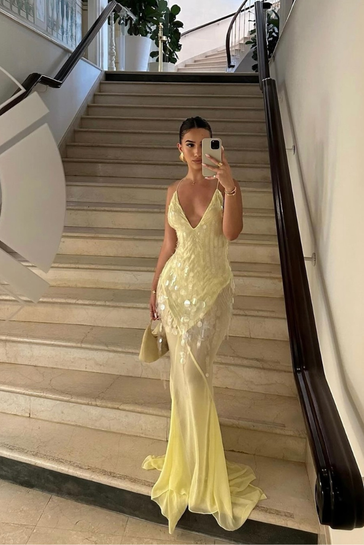 Valentina – Vestido largo de lentejuelas con tirantes finos