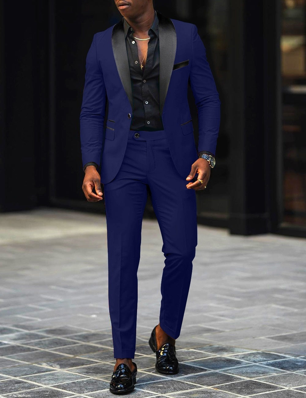 Leonardo - Traje slim-fit con solapas en contraste