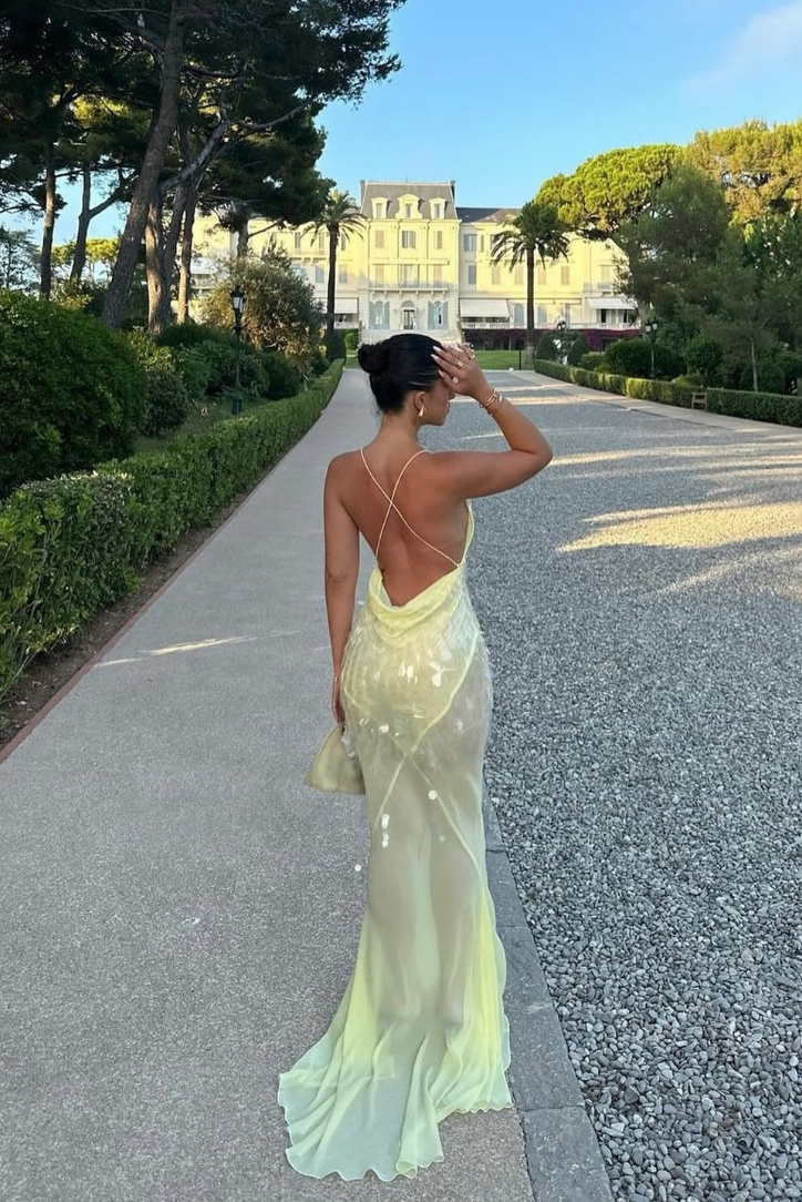 Valentina – Vestido largo de lentejuelas con tirantes finos