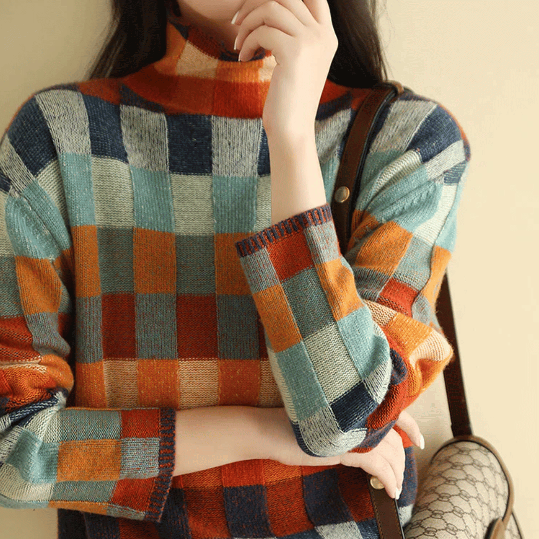 Diana - Suéter de cashmere de punto cuadros mujer