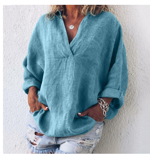 Lucía - Blusa oversize de lino con bolsillo