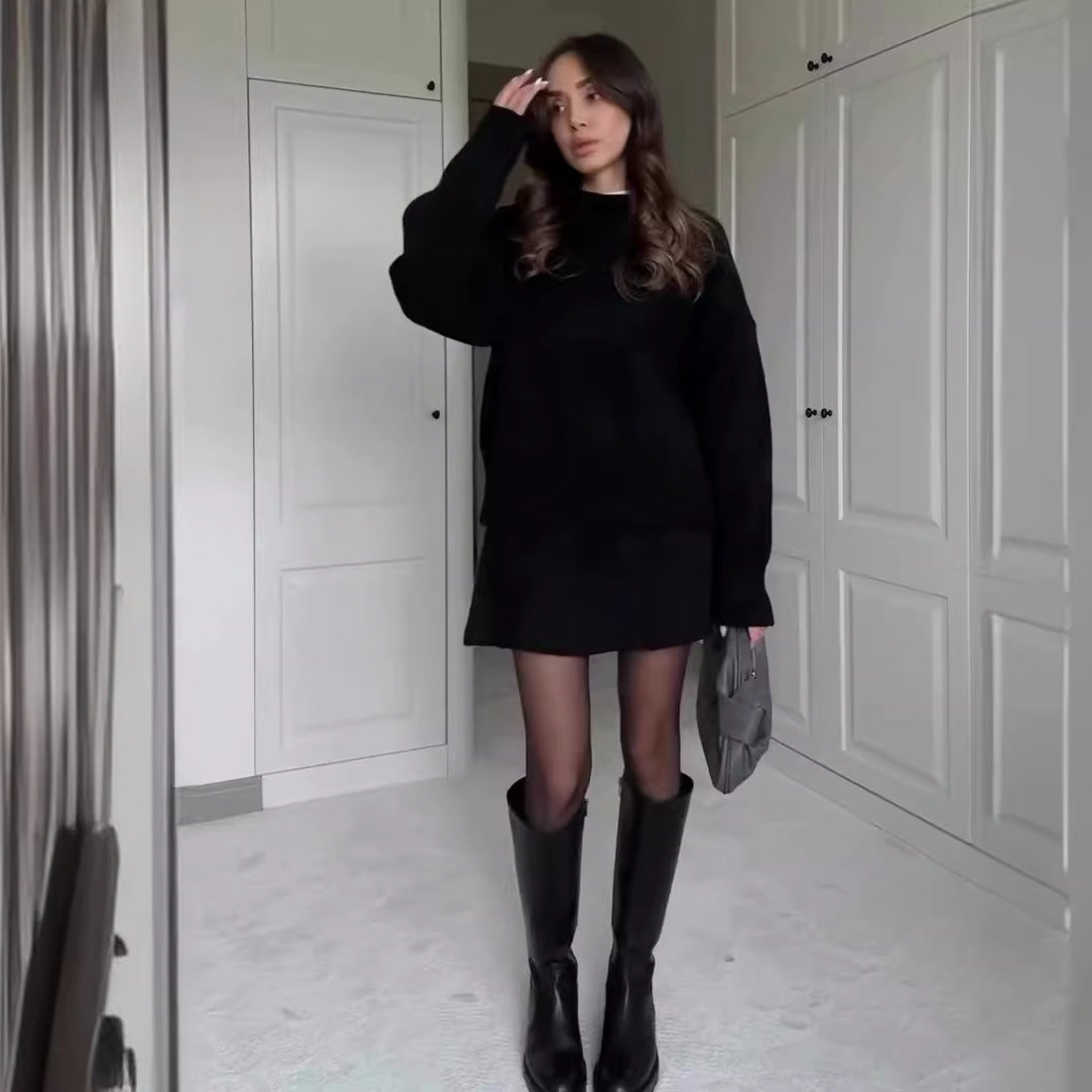 Camila - Conjunto de suéter oversize con falda corta mujer