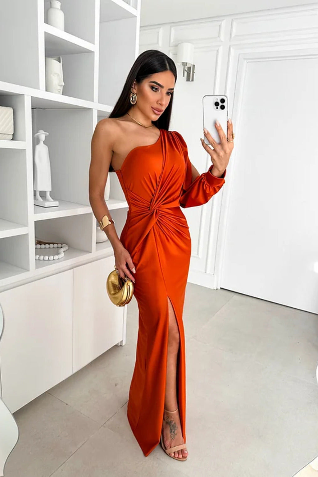 Isabella – Vestido largo asimétrico con manga globo