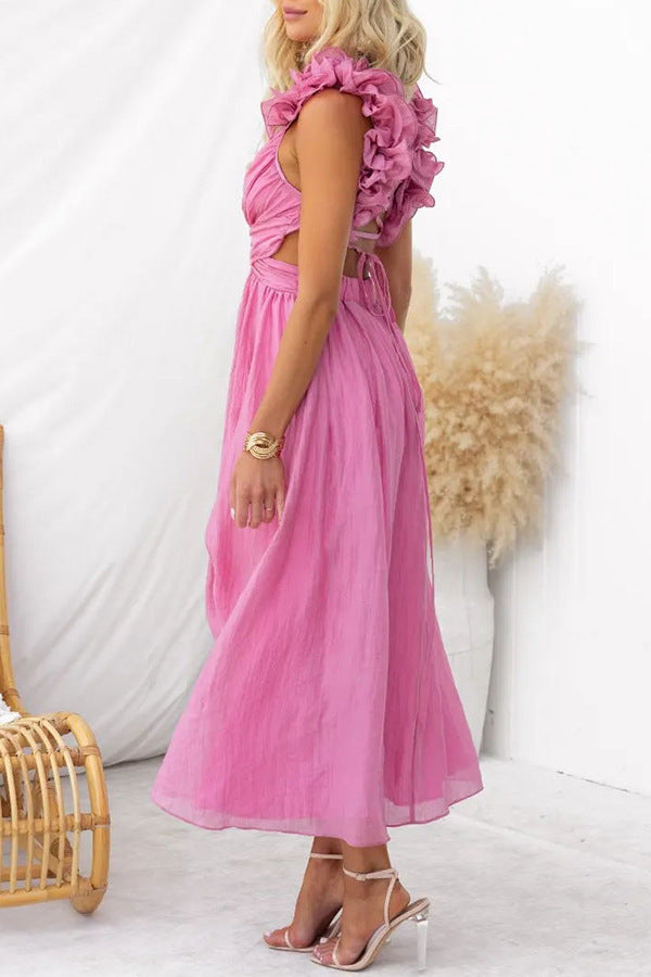 Rona - Vestido midi con volantes en los hombros