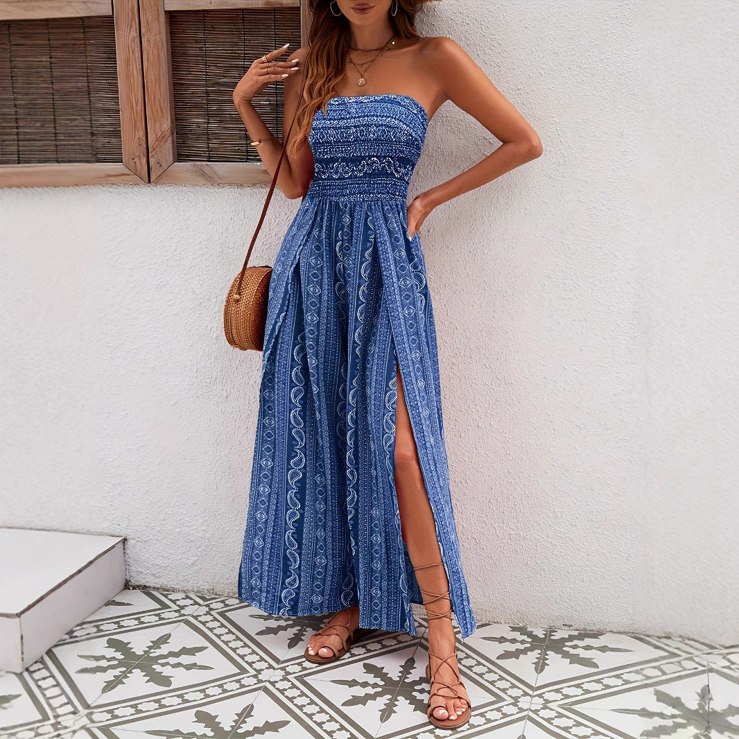 Eva - Vestido maxi estampado sin tirantes