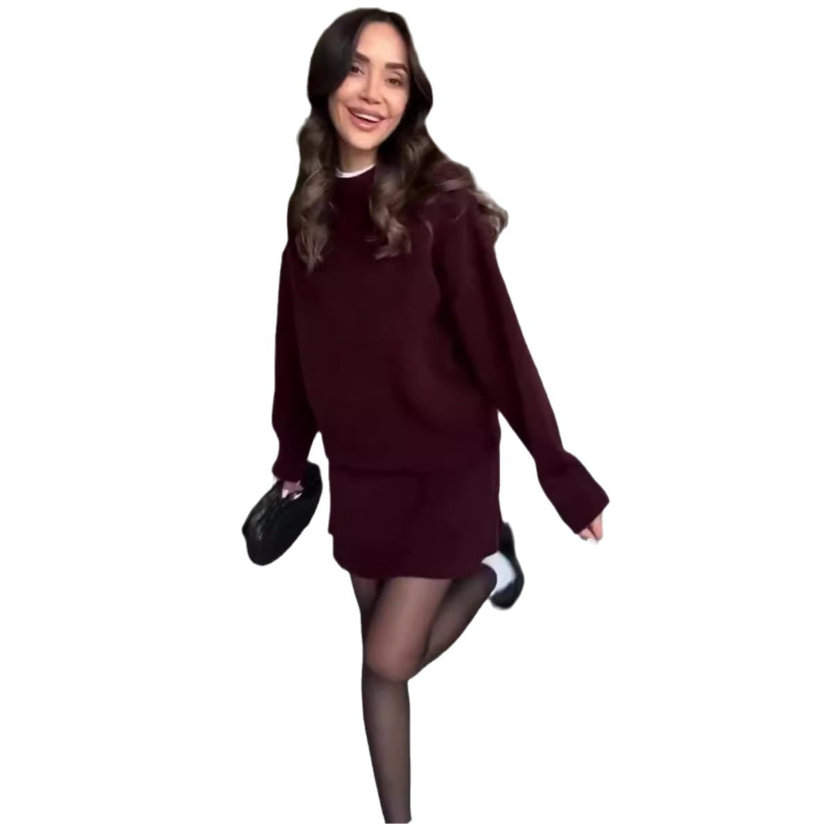 Camila - Conjunto de suéter oversize con falda corta mujer