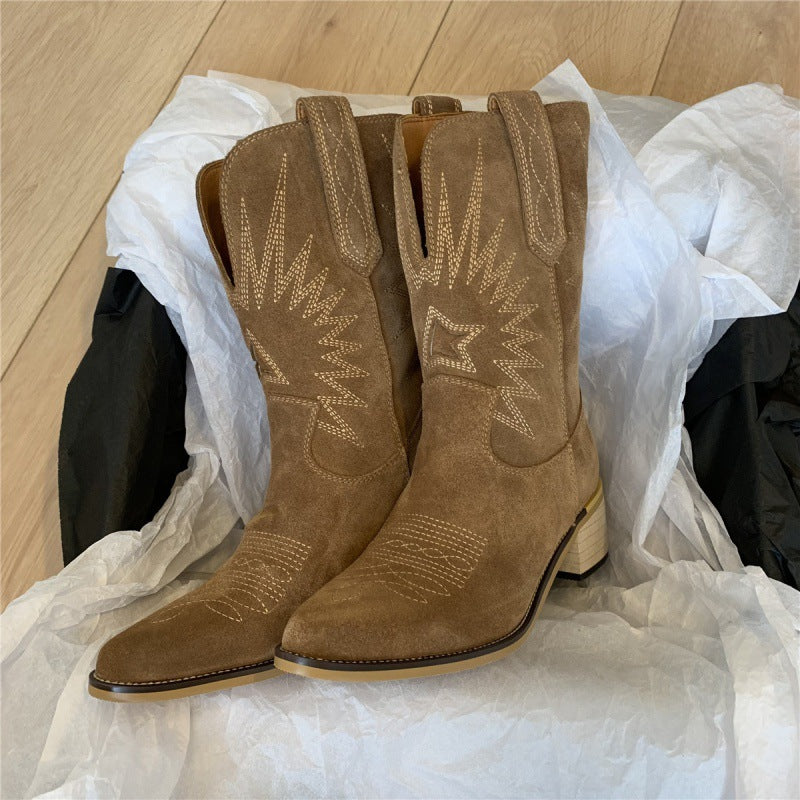 Carmen - Botas cowboy de ante beige