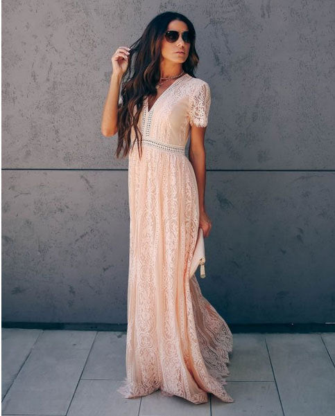 Claudine - Maxi vestido de encaje con escote en V