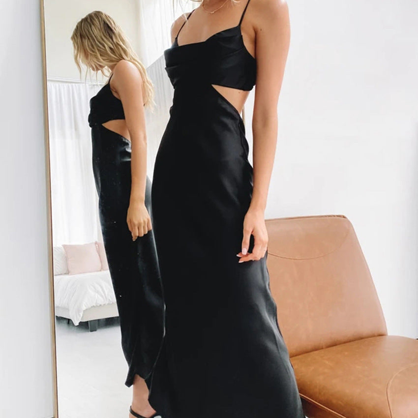 Pamela - Elegante vestido midi de satén recortado