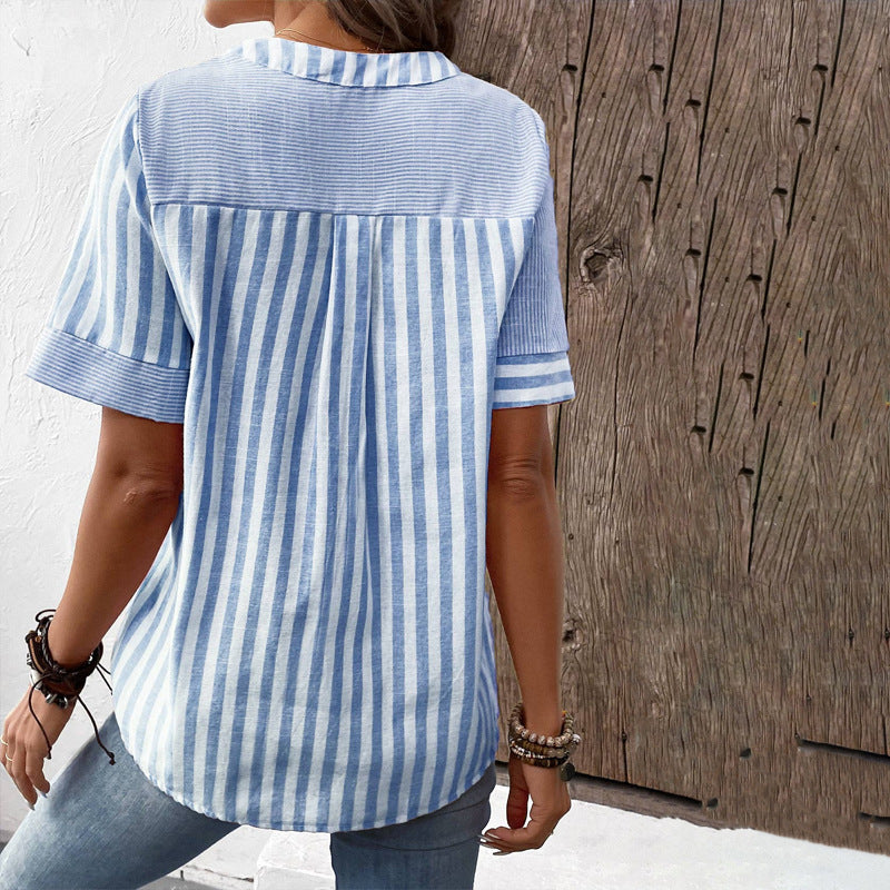 Nonita - Blusa patchwork con botones a rayas